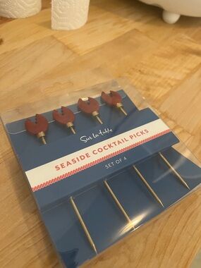 Sur La Table Cocktail Picks with Red Lobster Tops and Gold Stems (Set of 4)